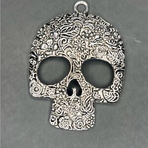 Sugar Skull Steampunk Halloween Goth Skeleton Silver Color Floral Pendant